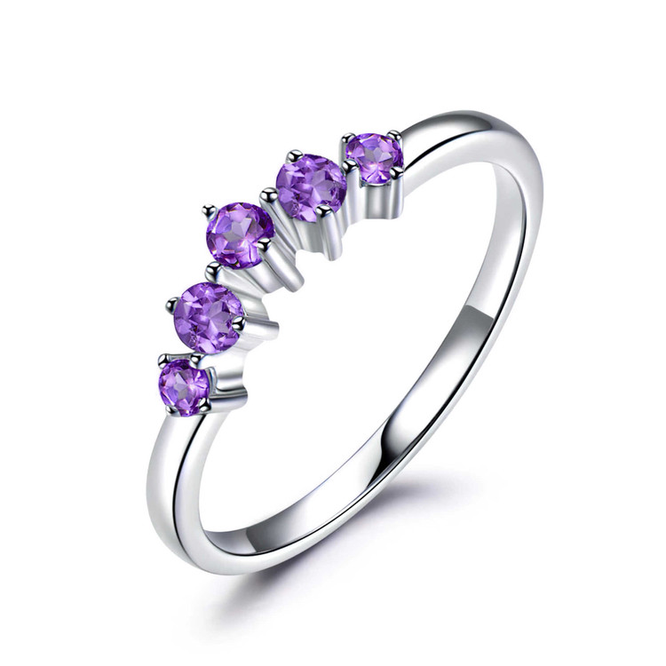 1/3 CTW Round Purple Nano Amethyst Five-stone Curved Shared Prong Cocktail Ring in 0.925 White Sterling Silver (MDS230110)