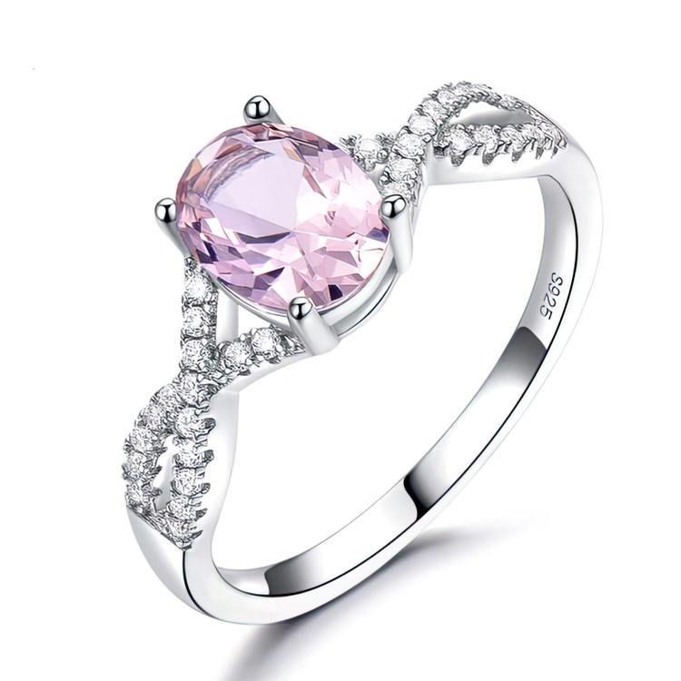 2 1/2 CTW Oval Pink Cubic Zirconia Braided Solitaire with Accents Cocktail Ring in 0.925 White Sterling Silver (MDS230126)