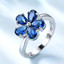 2 1/20 CTW Pear Blue Nano Sapphire Floral Cocktail Ring in 0.925 White Sterling Silver (MDS230129)