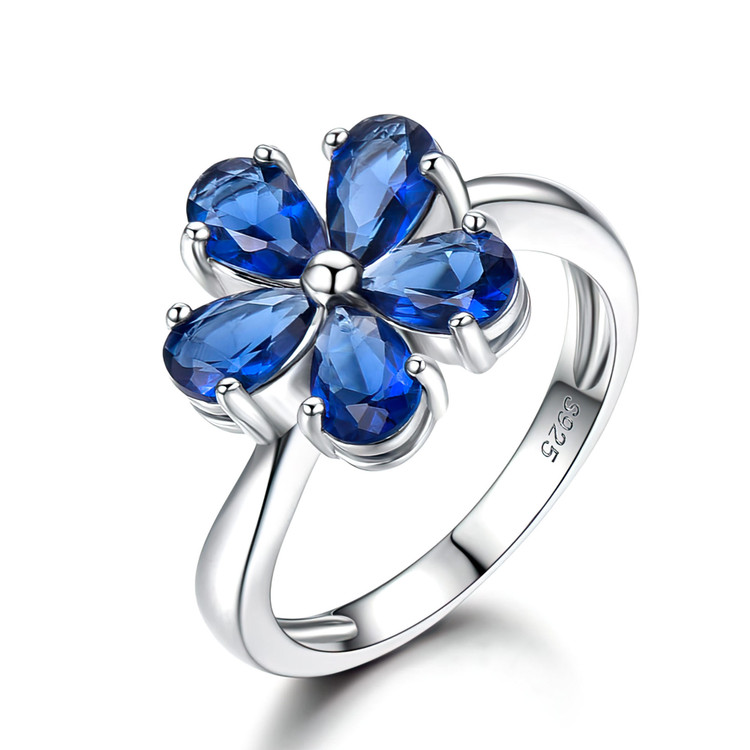 2 1/20 CTW Pear Blue Nano Sapphire Floral Cocktail Ring in 0.925 White Sterling Silver (MDS230130)