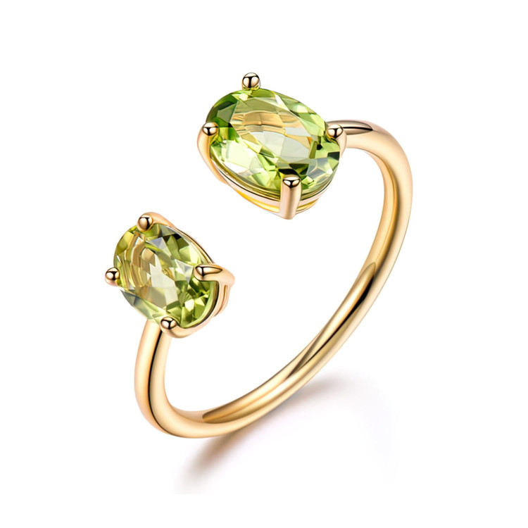 2 CTW Oval Green Peridot Toi et Moi Cocktail Yellow Gold Plated Ring in 0.925 Sterling Silver (MDS230135)