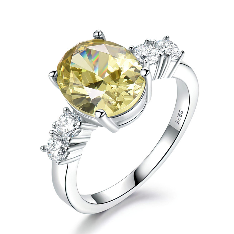 7 1/2 CTW Oval Yellow Cubic Zirconia Solitaire with Accents Cocktail Ring in 0.925 White Sterling Silver (MDS230141)
