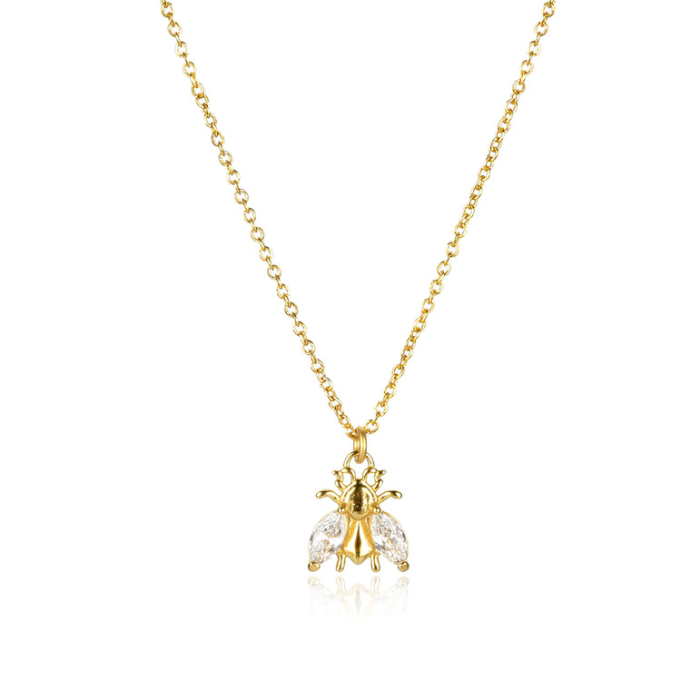 1/4 CTW Marquise White Cubic Zirconia Insect Nature Yellow Gold Plated Pendant Necklace in 0.925 Sterling Silver With Chain (MDS230145)