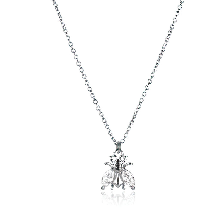 1/4 CTW Marquise White Cubic Zirconia Insect Nature Pendant Necklace in 0.925 White Sterling Silver With Chain (MDS230146)