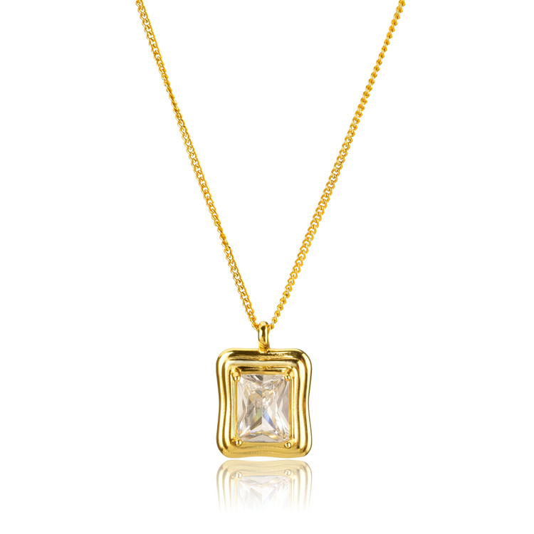 2 2/5 CT Emerald White Cubic Zirconia Solitaire Yellow Gold Plated Pendant Necklace in 0.925 Sterling Silver With Chain (MDS230148)