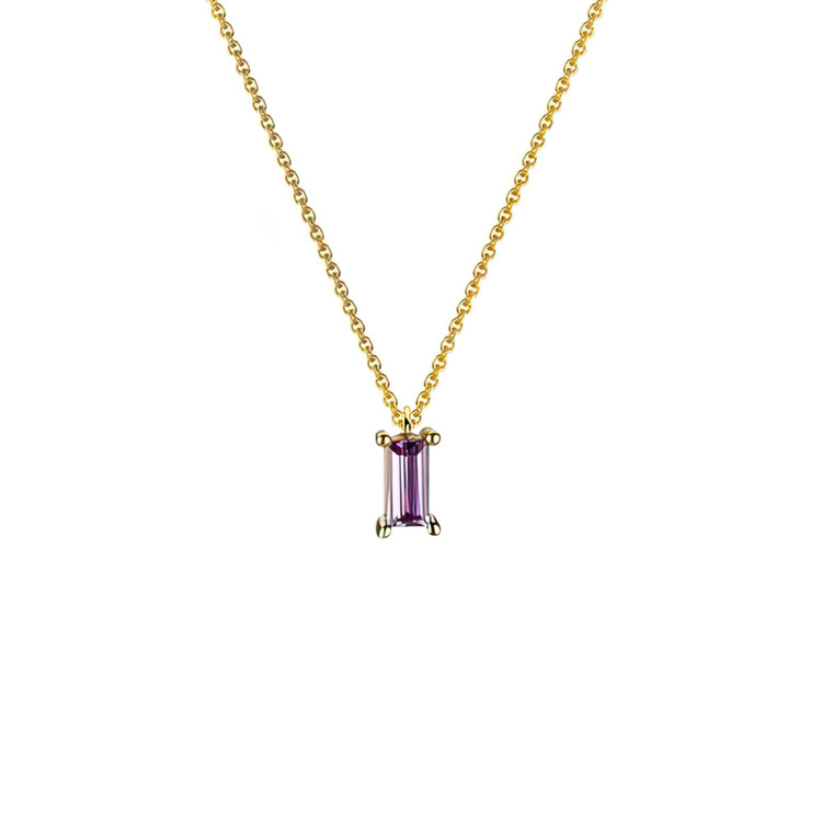 1/4 CT Emerald purple Cubic Zirconia Solitaire Yellow Gold Plated Pendant Necklace in 0.925 Sterling Silver With Chain (MDS230150)