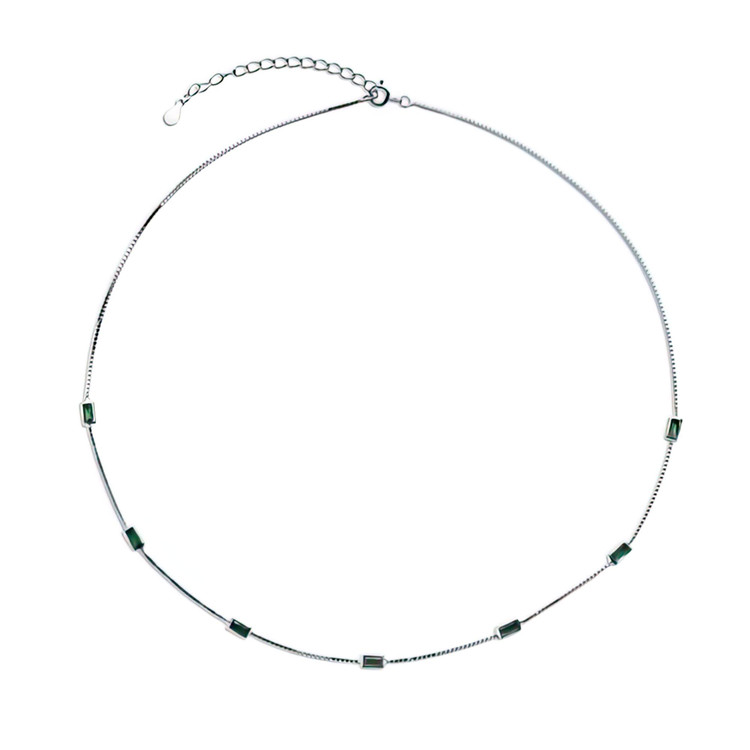 1 CTW Emerald Green Cubic Zirconia Gemstones by the Yard Necklace in 0.925 White Sterling Silver (MDS230159)