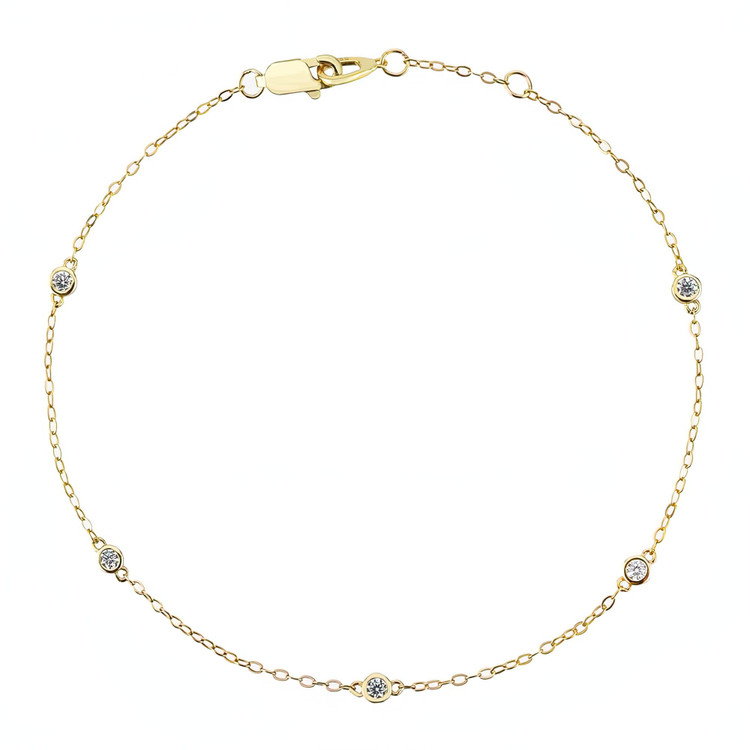 1/3 CTW Round White Cubic Zirconia Bezel Set Chain Yellow Gold Plated Bracelet in 0.925 Sterling Silver (MDS230160)