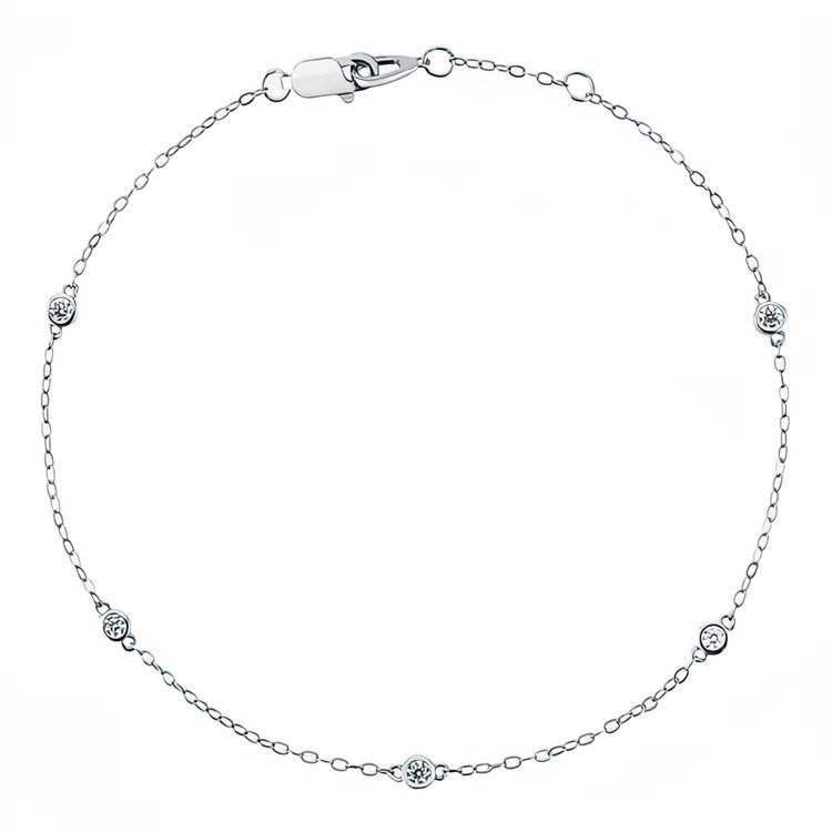1/3 CTW Round White Cubic Zirconia Bezel Set Chain Bracelet in 0.925 White Sterling Silver (MDS230161)