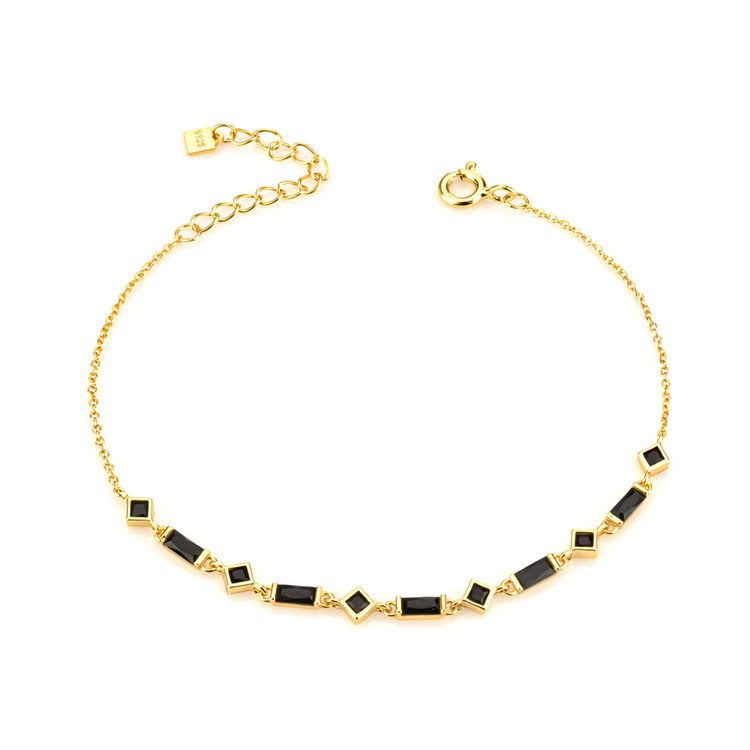 1 1/5 CTW Emerald Black Cubic Zirconia Link Chain Yellow Gold Plated Bracelet in 0.925 Sterling Silver (MDS230170)