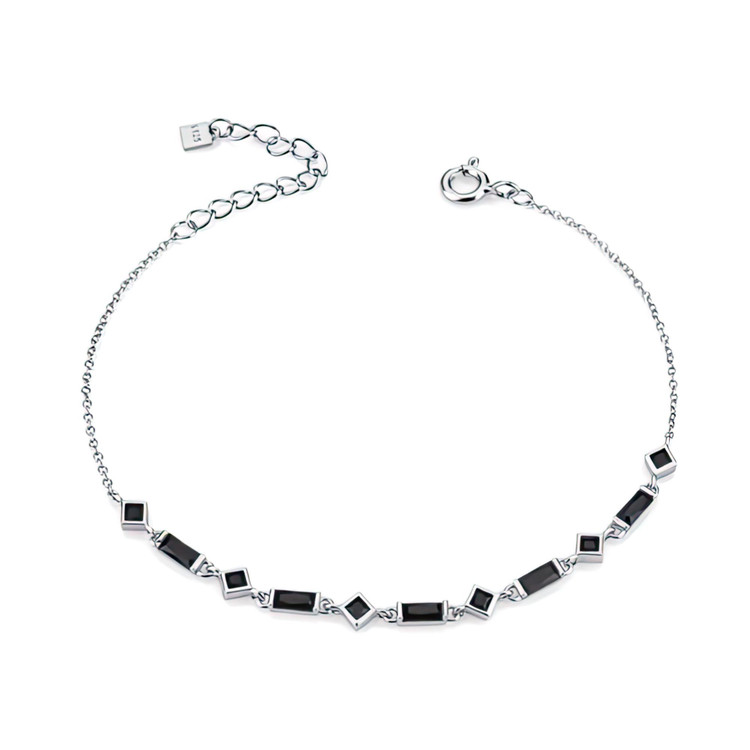 2 3/5 CTW Emerald Black Cubic Zirconia Link Chain Bracelet in 0.925 White Sterling Silver (MDS230171)