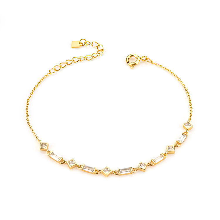 2 3/5 CTW Emerald White Cubic Zirconia Link Chain Yellow Gold Plated Bracelet in 0.925 Sterling Silver (MDS230172)