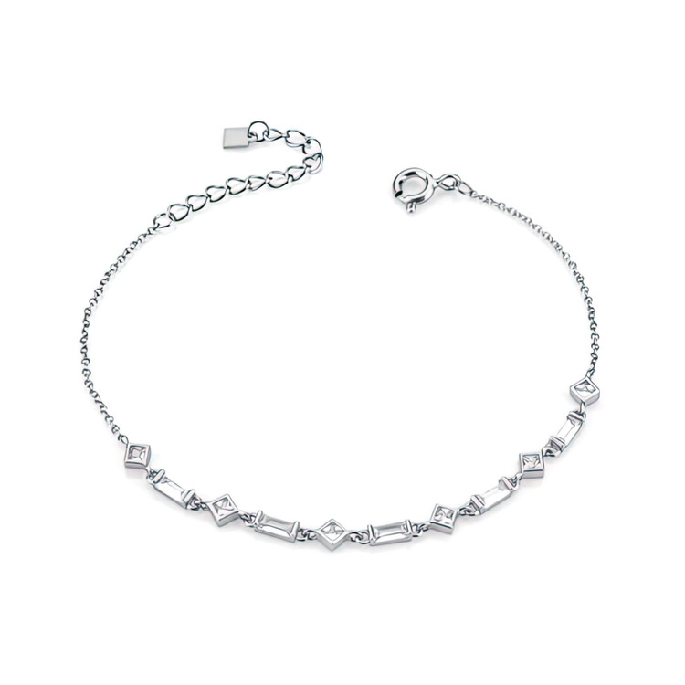 2 3/5 CTW Emerald White Cubic Zirconia Link Chain Bracelet in 0.925 White Sterling Silver (MDS230173)