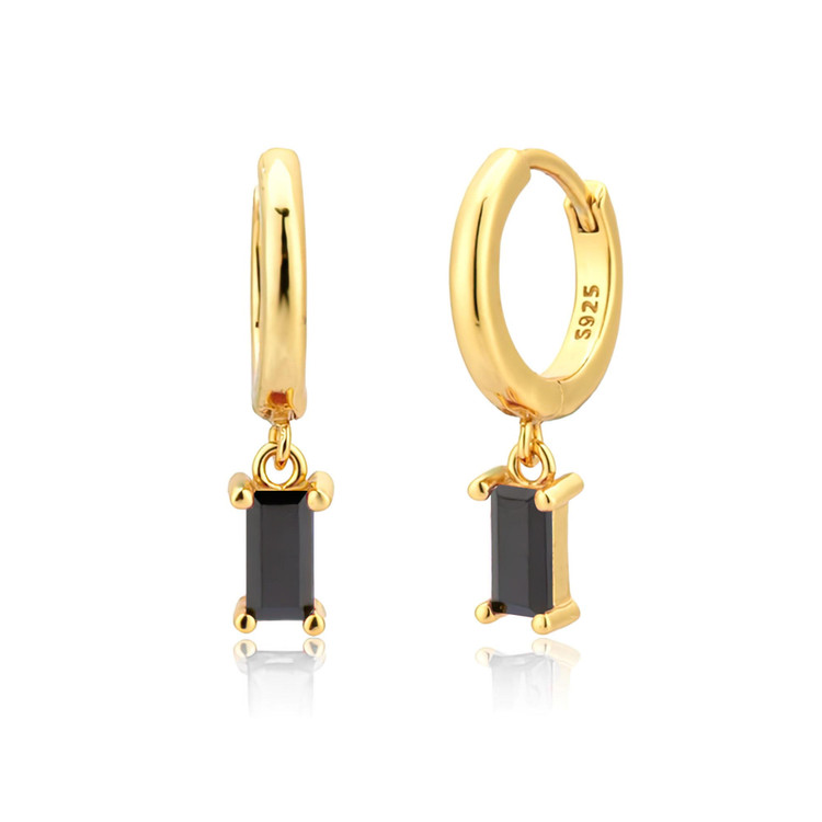 3/4 CTW Emerald Black Cubic Zirconia Dancing Charm Huggie Yellow Gold Plated Earrings in 0.925 Sterling Silver (MDS230183)