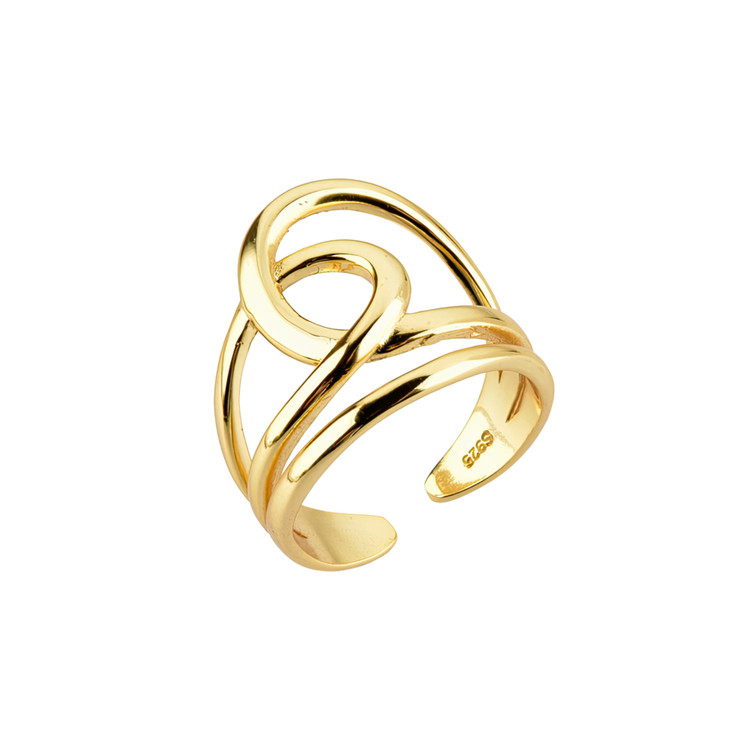Twisted Cocktail Yellow Gold Plated Ring in 0.925 Sterling Silver Ajustable size (MDS230194)