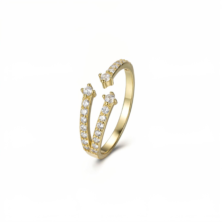 9/10 CTW Round White Cubic Zirconia Split-shank Cocktail Yellow Gold Plated Ring in 0.925 Sterling Silver Ajustable size (MDS230196)
