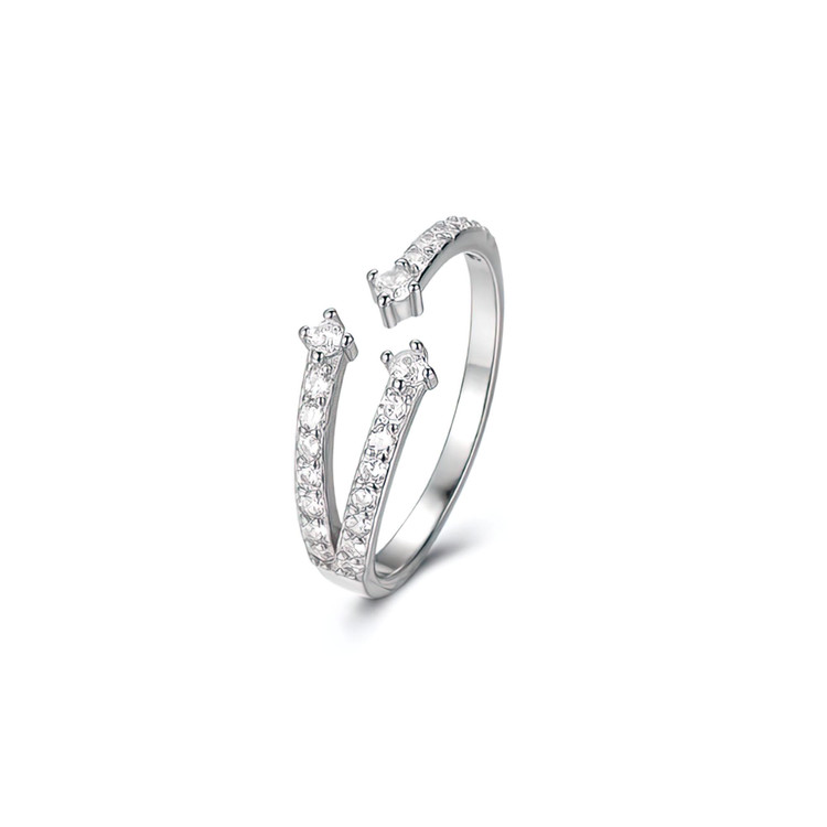 9/10 CTW Round White Cubic Zirconia Split-shank Cocktail Ring in 0.925 White Sterling Silver Ajustable size (MDS230197)