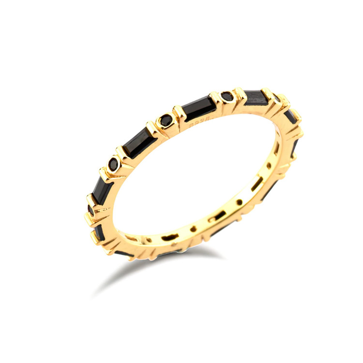 1 CTW Baguette Black Cubic Zirconia Alternating Bezel Set Eternity Yellow Gold Plated Ring in 0.925 Sterling Silver (MDS230199)