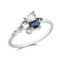 7/8 CTW Round Black Cubic Zirconia Blue White Gem Cluster Cocktail Ring in 0.925 White Sterling Silver (MDS230208)