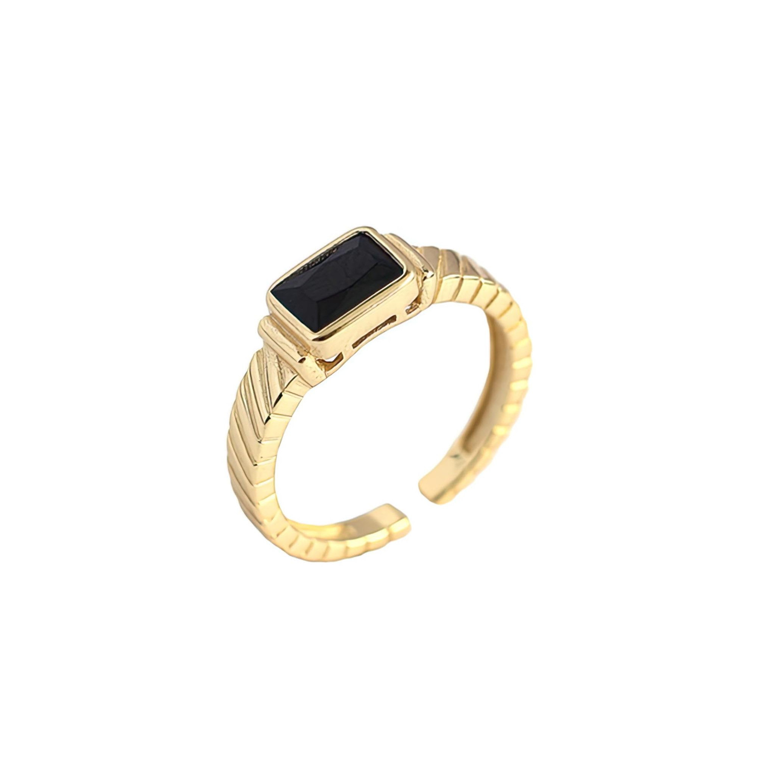 1 1/2 CT Emerald Black Cubic Zirconia Bezel Set Cocktail Yellow Gold Plated  Ring in 0.925 Sterling Silver Ajustable size (MDS230210) - Majesty Diamonds