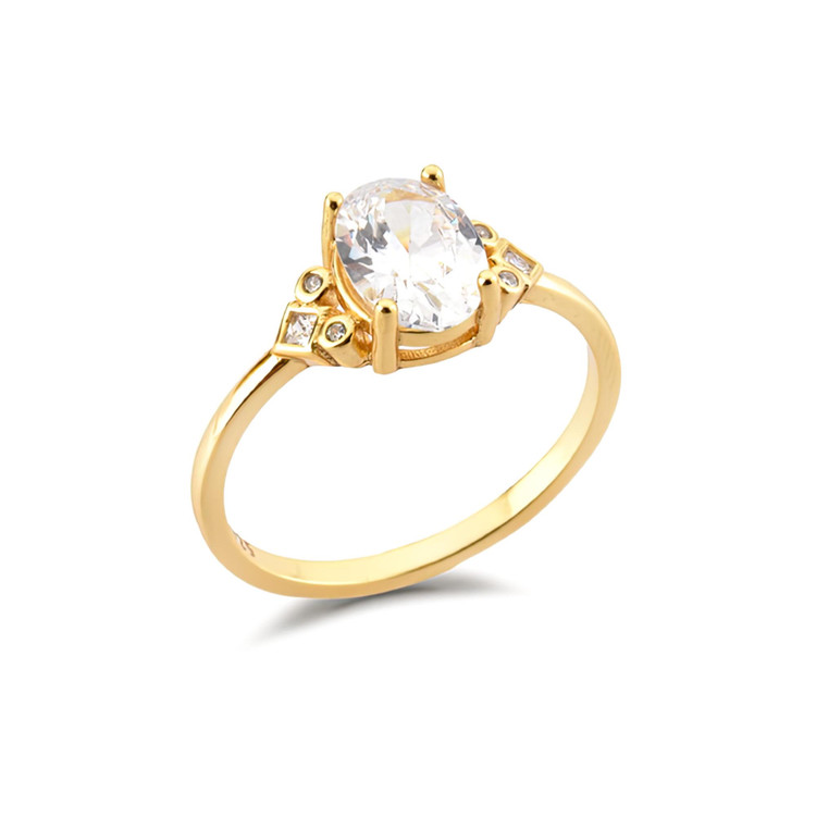 1 1/2 CTW Oval White Cubic Zirconia Cocktail Yellow Gold Plated Ring in 0.925 Sterling Silver (MDS230217)