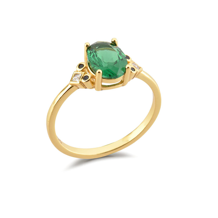1 1/2 CTW Oval Green Cubic Zirconia Cocktail Yellow Gold Plated Ring in 0.925 Sterling Silver (MDS230221)