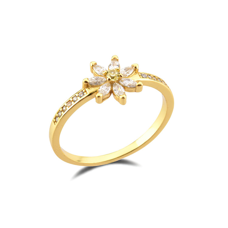 1/2 CTW Round Yellow Cubic Zirconia Floral Cocktail Ring in 0.925 Sterling Silver (MDS230223)
