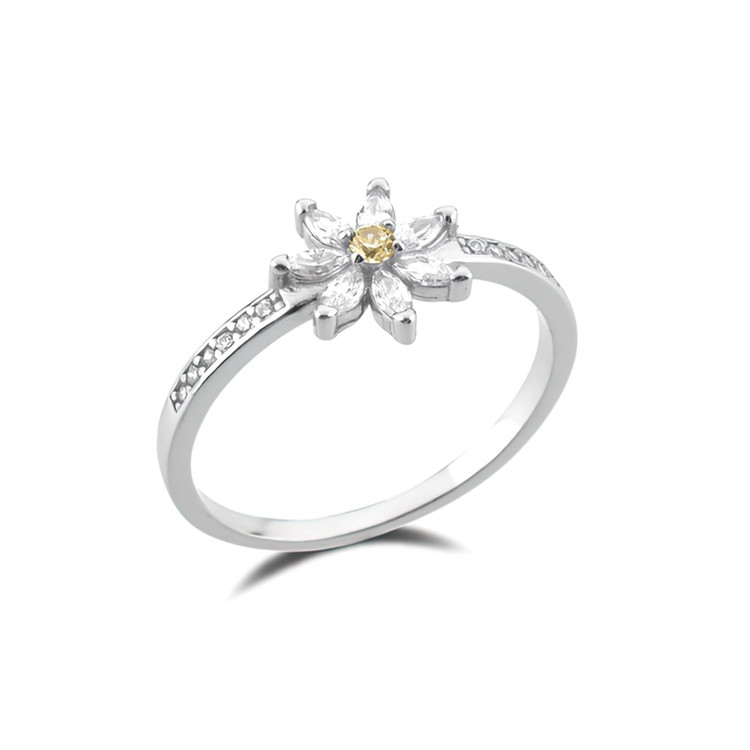 1/2 CTW Round Yellow Cubic Zirconia Floral Cocktail Ring in 0.925 White Sterling Silver (MDS230226)