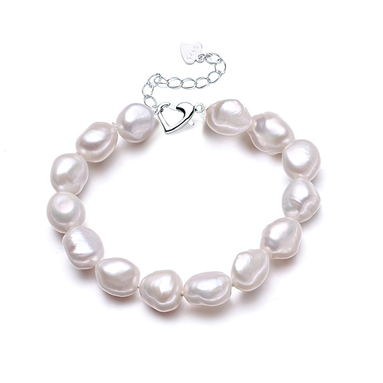Baroque White Freshwater Pearl Strand Necklace in 0.925 White Sterling Silver (MDS230229)