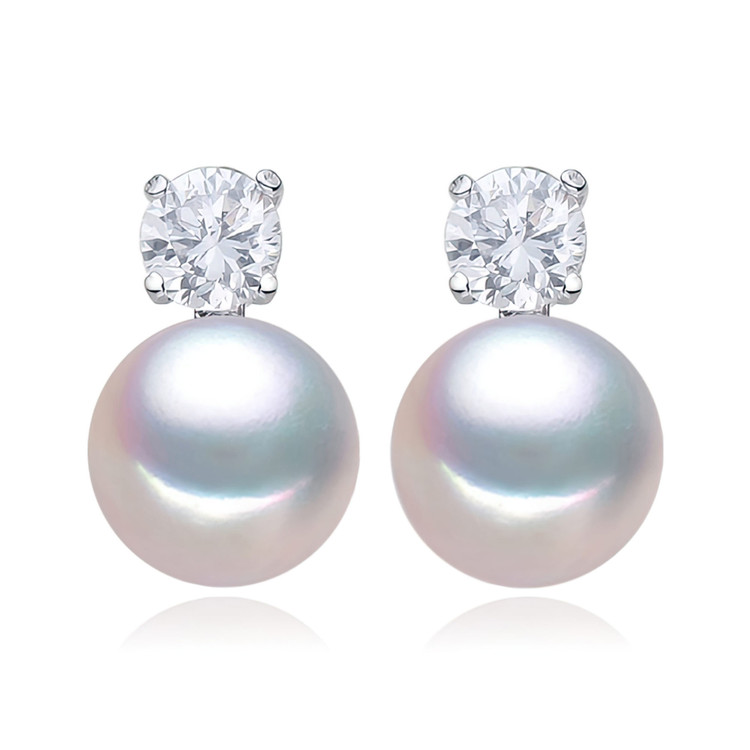 Round White Freshwater Pearl Stud Earrings in 0.925 White Sterling Silver (MDS230230)