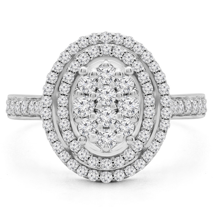 3/5 CTW Round Diamond Promise Oval Cluster Double Halo Engagement Ring in 14K White Gold (MDR190073)