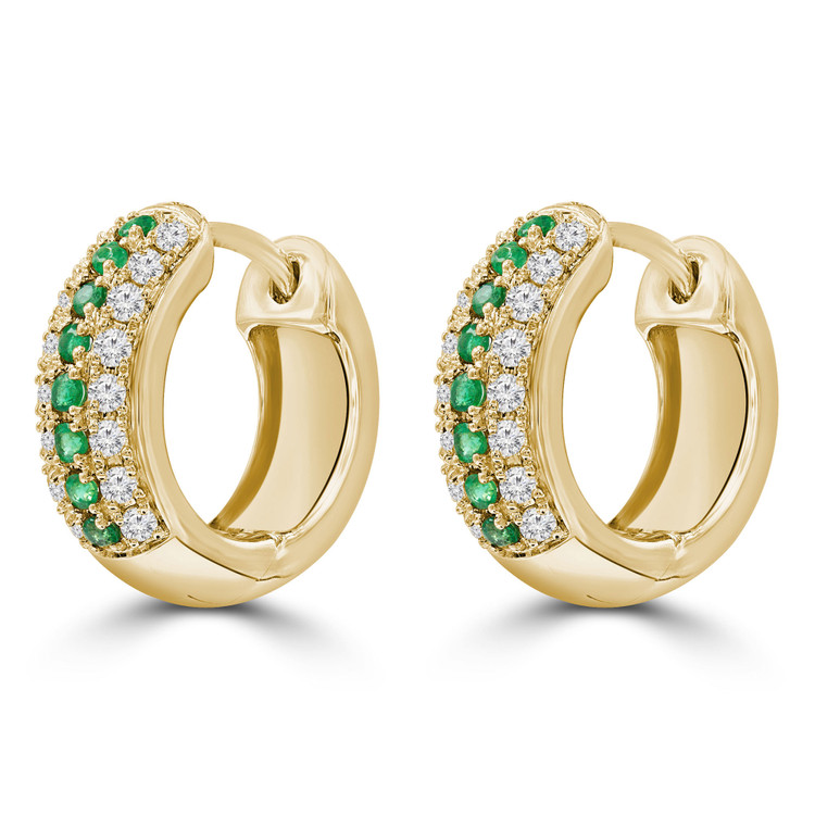 1/2 CTW Round Green Emerald Three Row Huggie Earrings in 14K Yellow Gold (MDR210164)