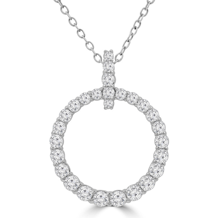 3/4 CTW Round Diamond Circle Symbolic Pendant Necklace in 14K White Gold (MD230315)