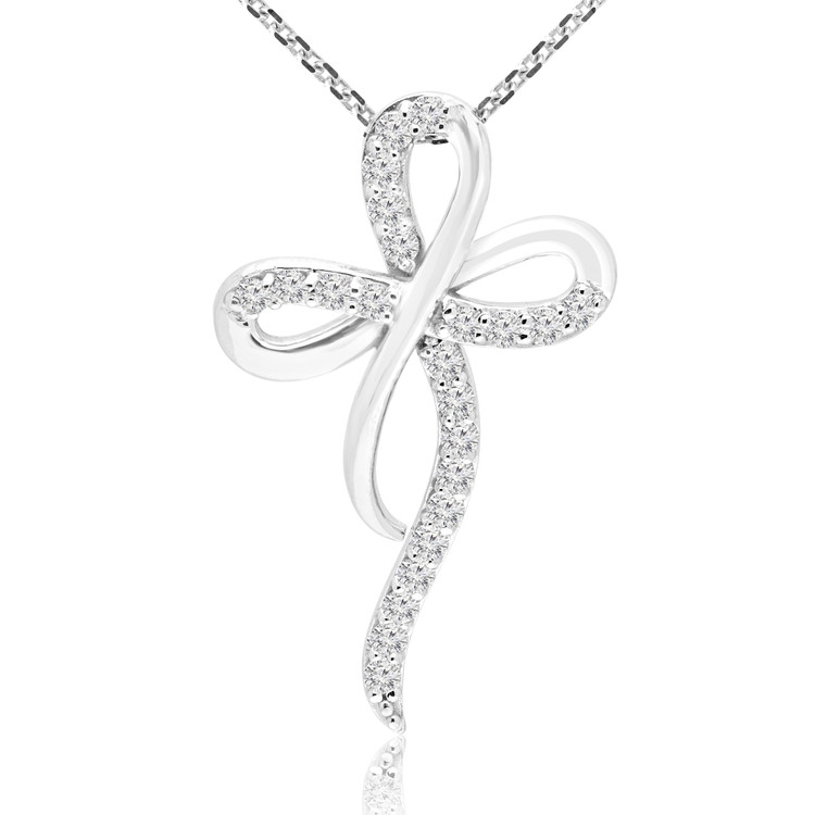1/2 CTW Round Diamond Cross Symbolic Pendant Necklace in 14K White Gold (MD230318)