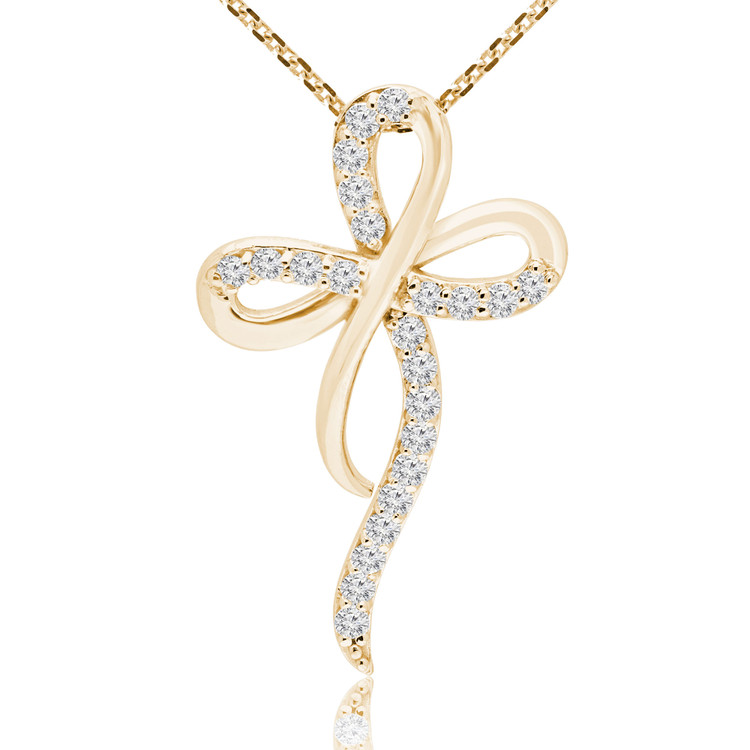 1/2 CTW Round Diamond Cross Symbolic Pendant Necklace in 14K Yellow Gold (MD230319)