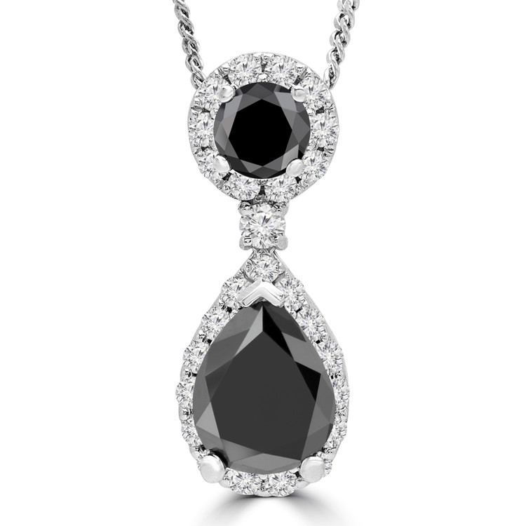 2 3/5 CTW Pear Black Diamond Two-stone Pear Halo Pendant Necklace in 14K White Gold (MD240025)