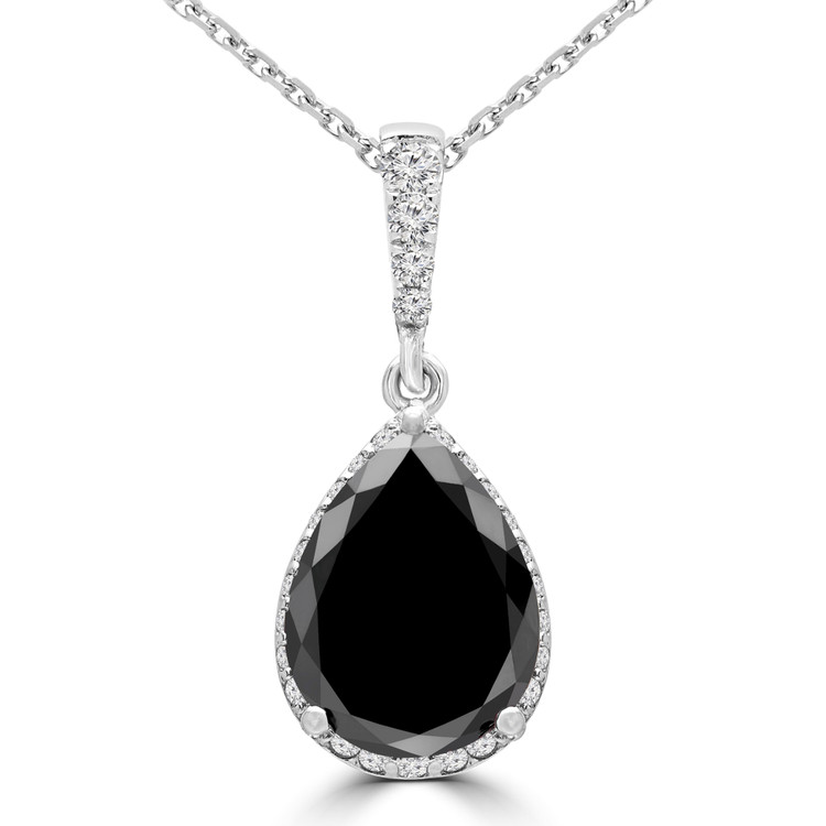 2 7/8 CTW Pear Black Diamond Pear Halo Pendant Necklace in 14K White Gold (MD240026)