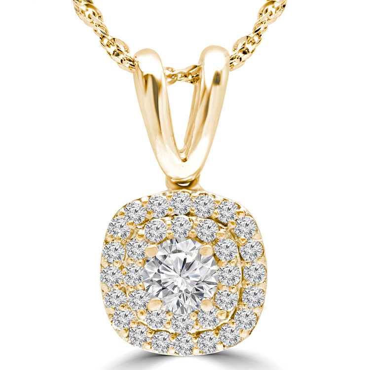 3/5 CTW Round Diamond Double Cushion Halo Pendant Necklace in 14K Yellow Gold (MD240027)
