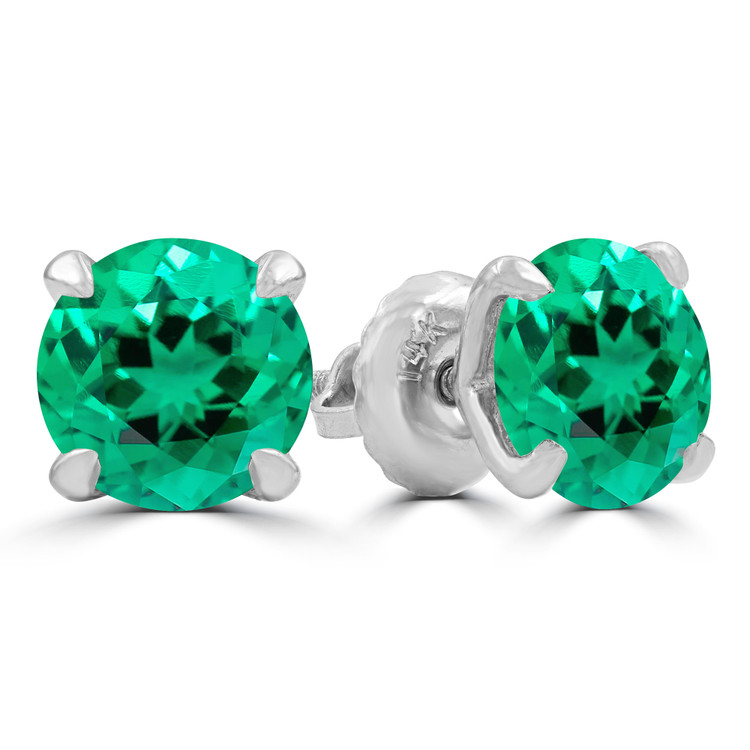 2 1/10 CTW Round Green Emerald Lab Created 4-Prong Stud Earrings in 14K White Gold (MD240061)