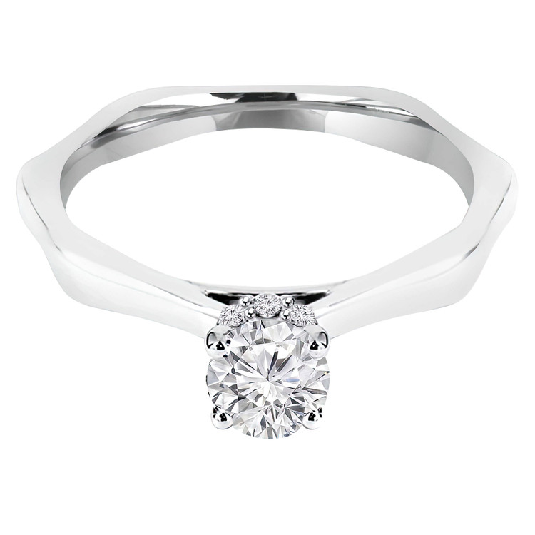 1 1/8 CTW Round Lab Created Diamond 4-Prong Hidden Halo Solitaire with Accents Engagement Ring in 14K White Gold (MD240065)