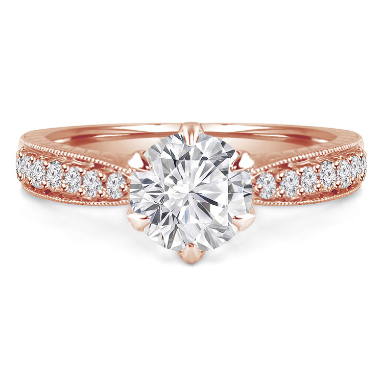 9/10 CTW Round Diamond 6-Prong Vintage Solitaire with Accents Engagement Ring in 14K Rose Gold (MD240068)