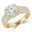 1 1/4 CTW Round Diamond Three-row Cushion Halo Engagement Ring in 14K Yellow Gold (MD240070)