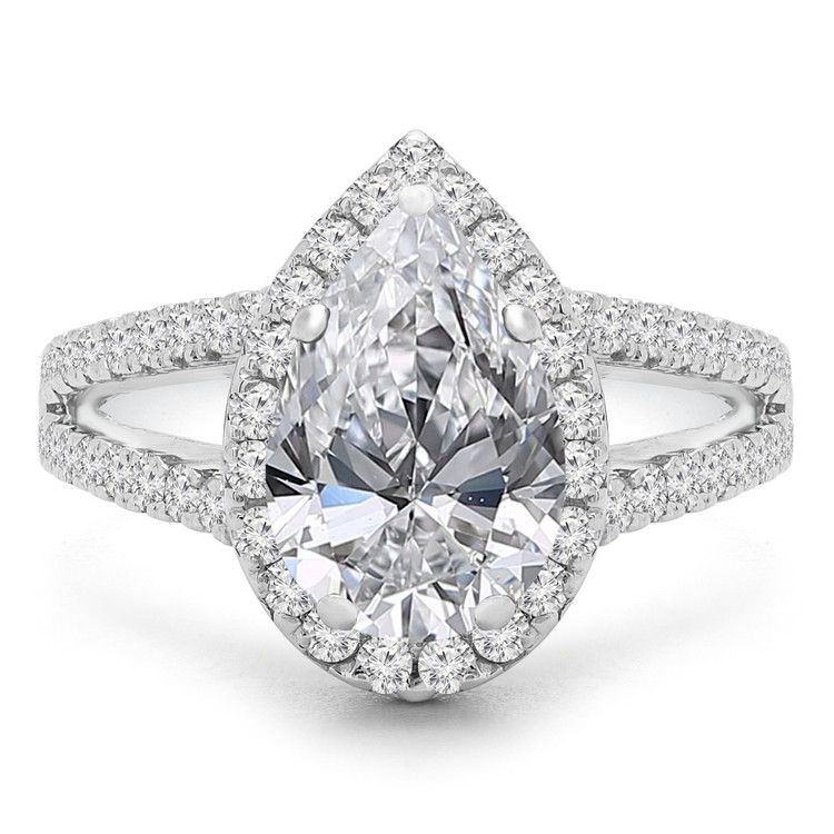 2 2/5 CTW Pear Diamond Split-Shank Pear Halo Engagement Ring in 14K White Gold with Accents (MD240078)