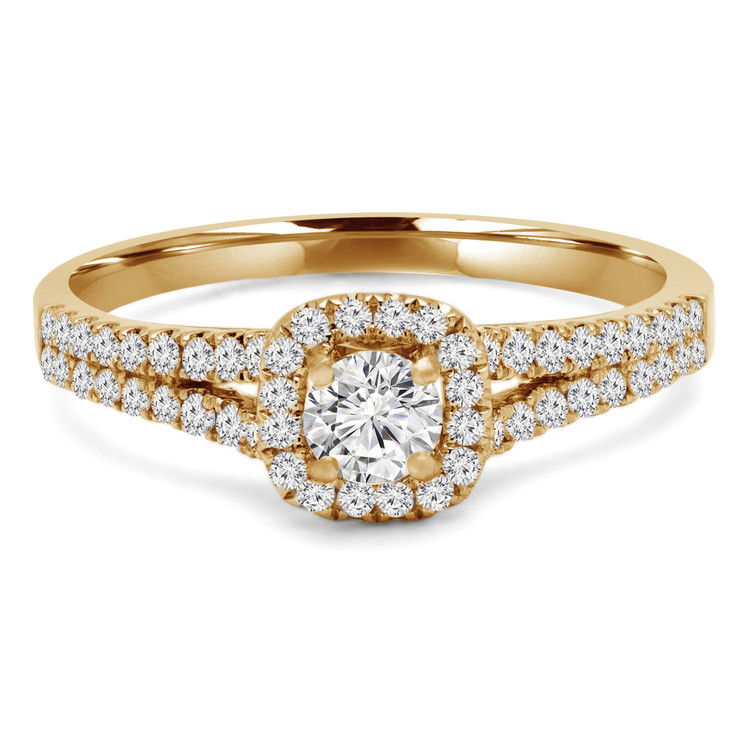 3/5 CTW Round Diamond Split-shank Cushion Halo Engagement Ring in 14K Yellow Gold with Accents (MD240087)