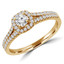 3/5 CTW Round Diamond Split-shank Cushion Halo Engagement Ring in 14K Yellow Gold with Accents (MD240087)