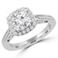 9/10 CTW Round Diamond Double Prong Tappered Cushion Halo Engagement Ring in 14K White Gold (MD240091)