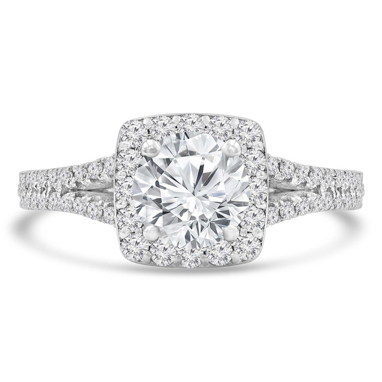 1 4/5 CTW Round Diamond Two-row Split-Shank Cushion Halo Engagement Ring in 18K White Gold (MD240095)