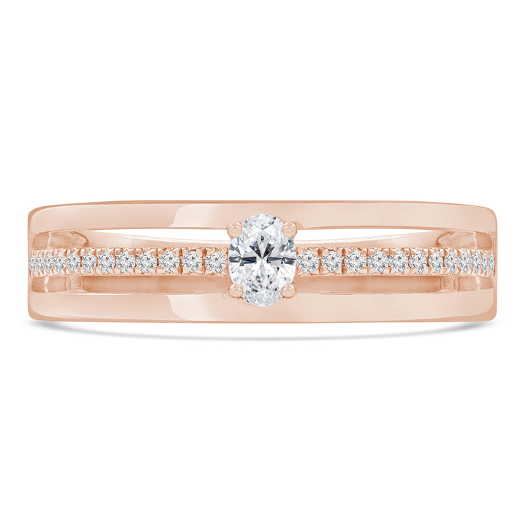 1/5 CTW Oval Diamond Split-shank Solitaire with Accents Engagement Ring in 18K Rose Gold (MDR230009)