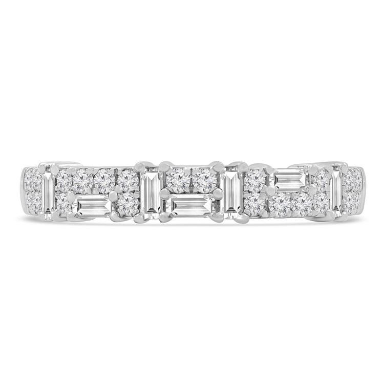 1/2 CTW Baguette Diamond Accent Patterned Semi-Eternity Anniversary Wedding Band Ring in 18K White Gold (MDR230015)