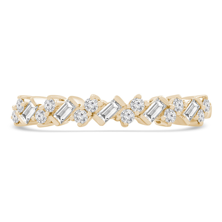 1/4 CTW Baguette Diamond Alternating Round Semi-Eternity Anniversary Wedding Band Ring in 18K Yellow Gold (MDR230023)